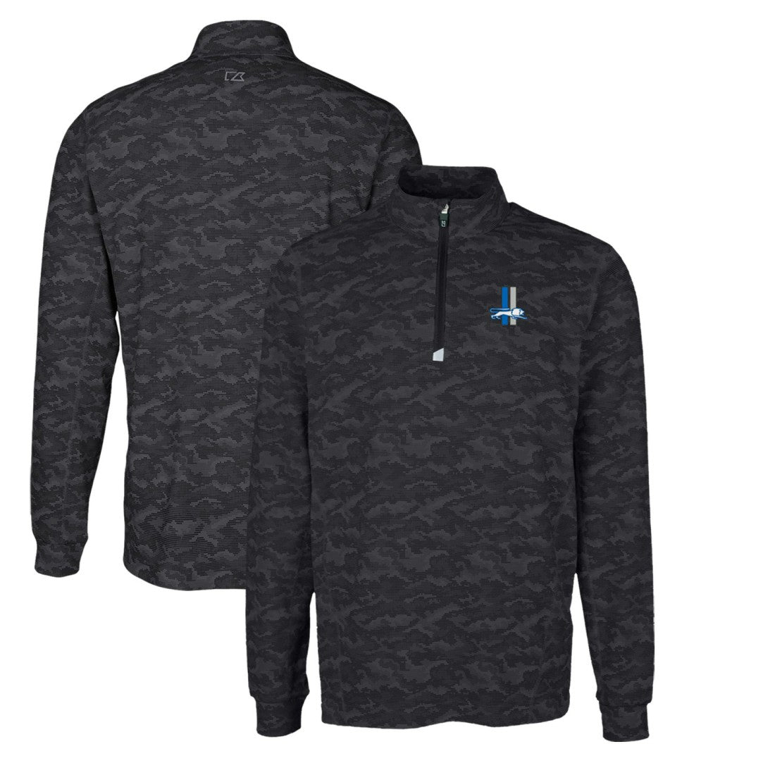 Detroit Lions Cutter & Buck Throwback Logo Big & Tall Traverse Camo Print Stretch Quarter-Zip Pullover Top - Black online