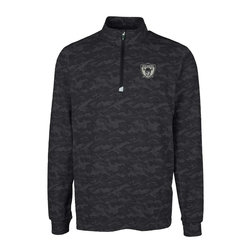 Las Vegas Raiders Cutter & Buck Throwback Logo Big & Tall Traverse Camo Print Stretch Quarter-Zip Pullover Top - Black sale
