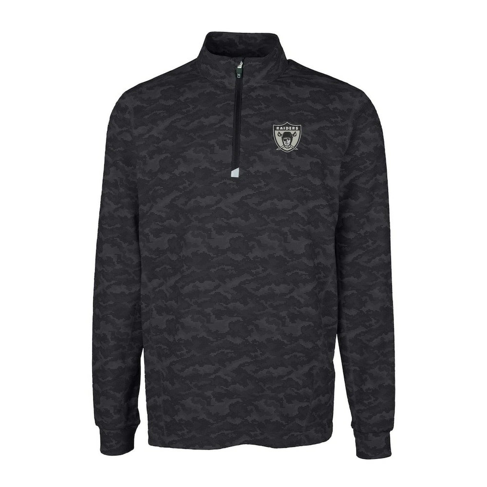 Las Vegas Raiders Cutter & Buck Throwback Logo Big & Tall Traverse Camo Print Stretch Quarter-Zip Pullover Top - Black sale