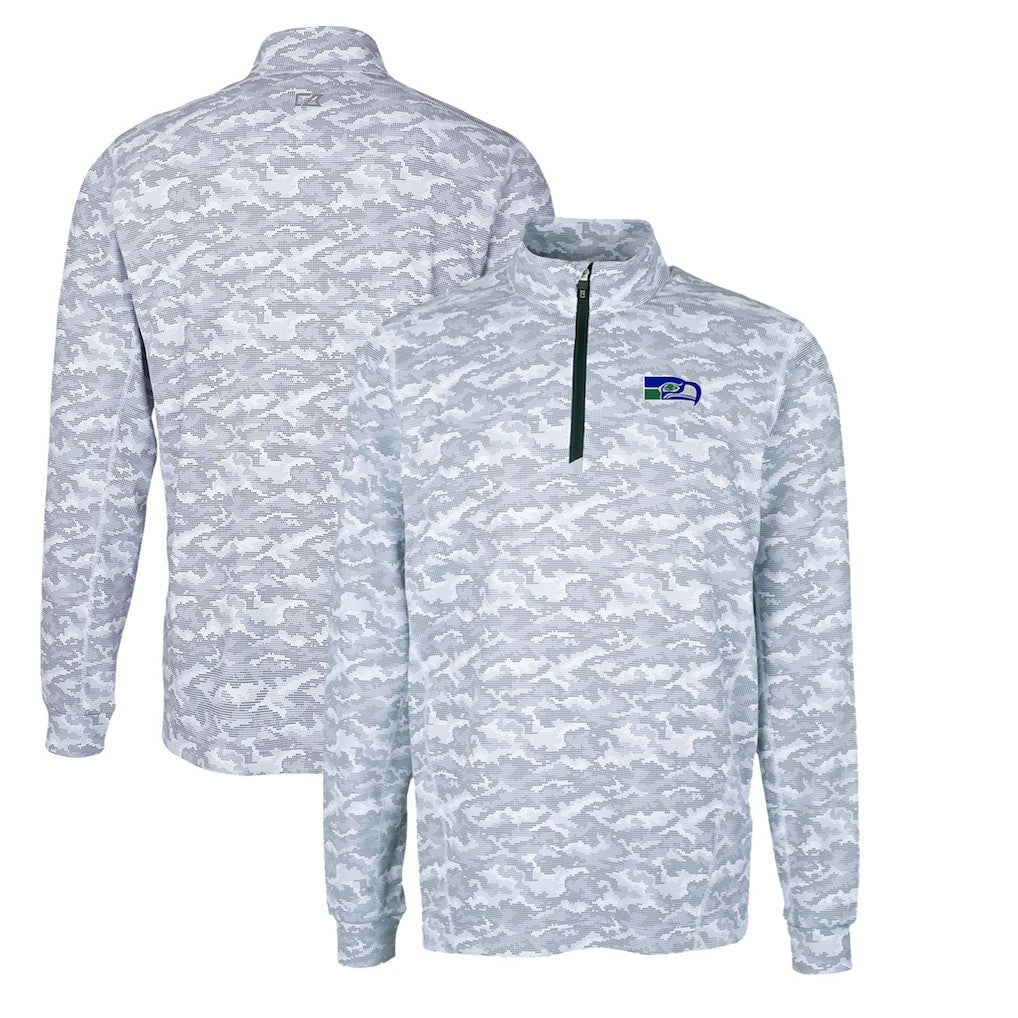 Seattle Seahawks Cutter & Buck Throwback Logo Big & Tall Traverse Camo Print Stretch Quarter-Zip Pullover Top - Charcoal sale