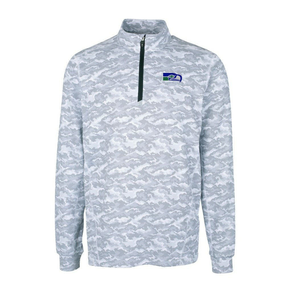 Seattle Seahawks Cutter & Buck Throwback Logo Big & Tall Traverse Camo Print Stretch Quarter-Zip Pullover Top - Charcoal sale