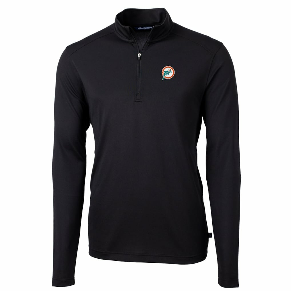 Miami Dolphins Cutter & Buck Throwback Logo Virtue Eco Pique Recycled Quarter-Zip Big & Tall Pullover Top - Black online