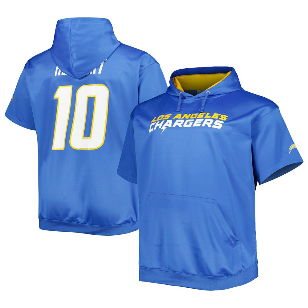 Justin Herbert Los Angeles Chargers Big & Tall Short Sleeve Pullover Hoodie - Powder Blue discount