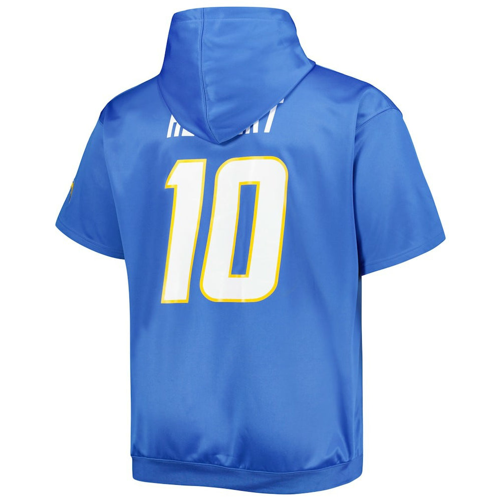 Justin Herbert Los Angeles Chargers Big & Tall Short Sleeve Pullover Hoodie - Powder Blue discount