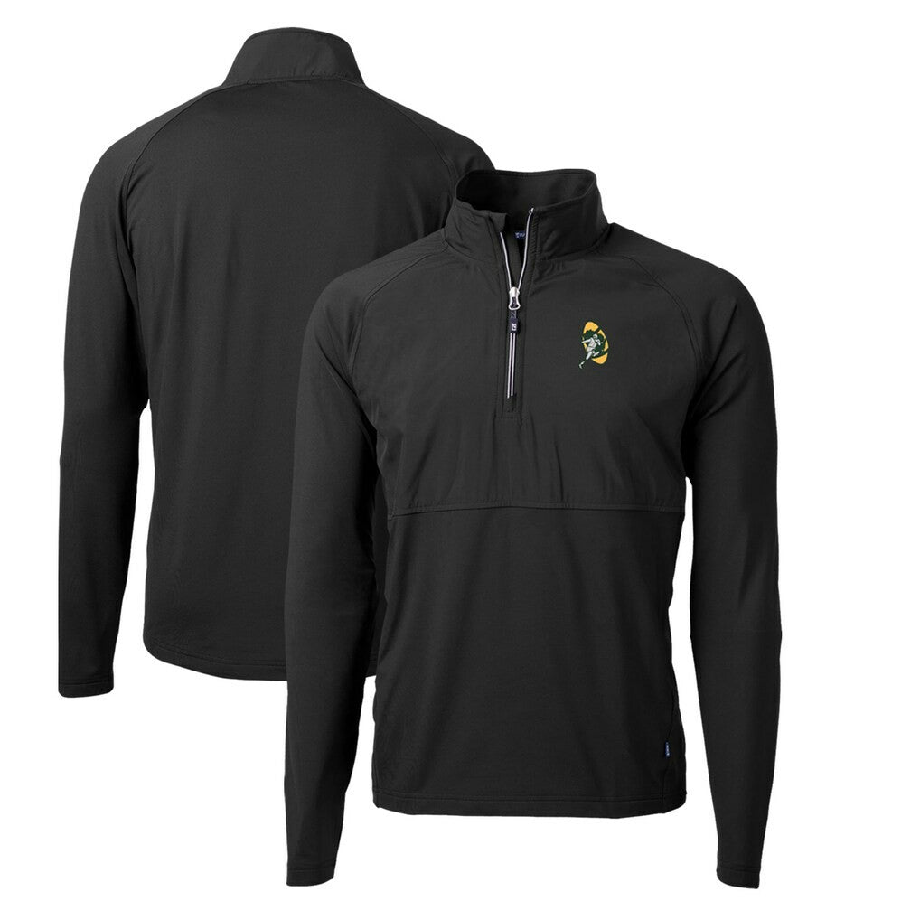 Green Bay Packers Cutter & Buck Adapt Eco Knit Hybrid Throwback Recycled Quarter-Zip Pullover - Black sale