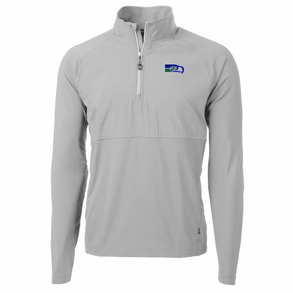 Seattle Seahawks Cutter & Buck Adapt Eco Knit Hybrid Recycled Quarter-Zip Throwback Pullover Top - Gray on sale