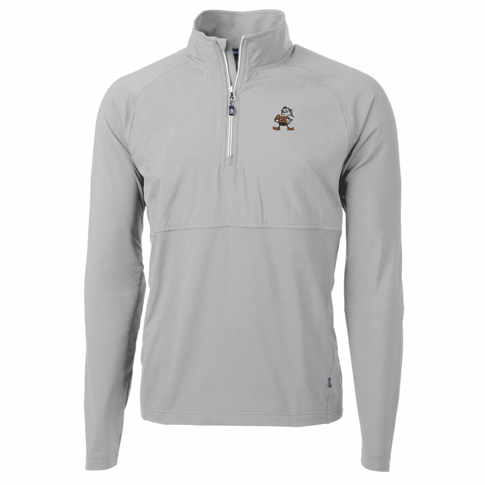 Cleveland Browns Cutter & Buck Adapt Eco Knit Hybrid Recycled Quarter-Zip Throwback Pullover Top - Gray on sale