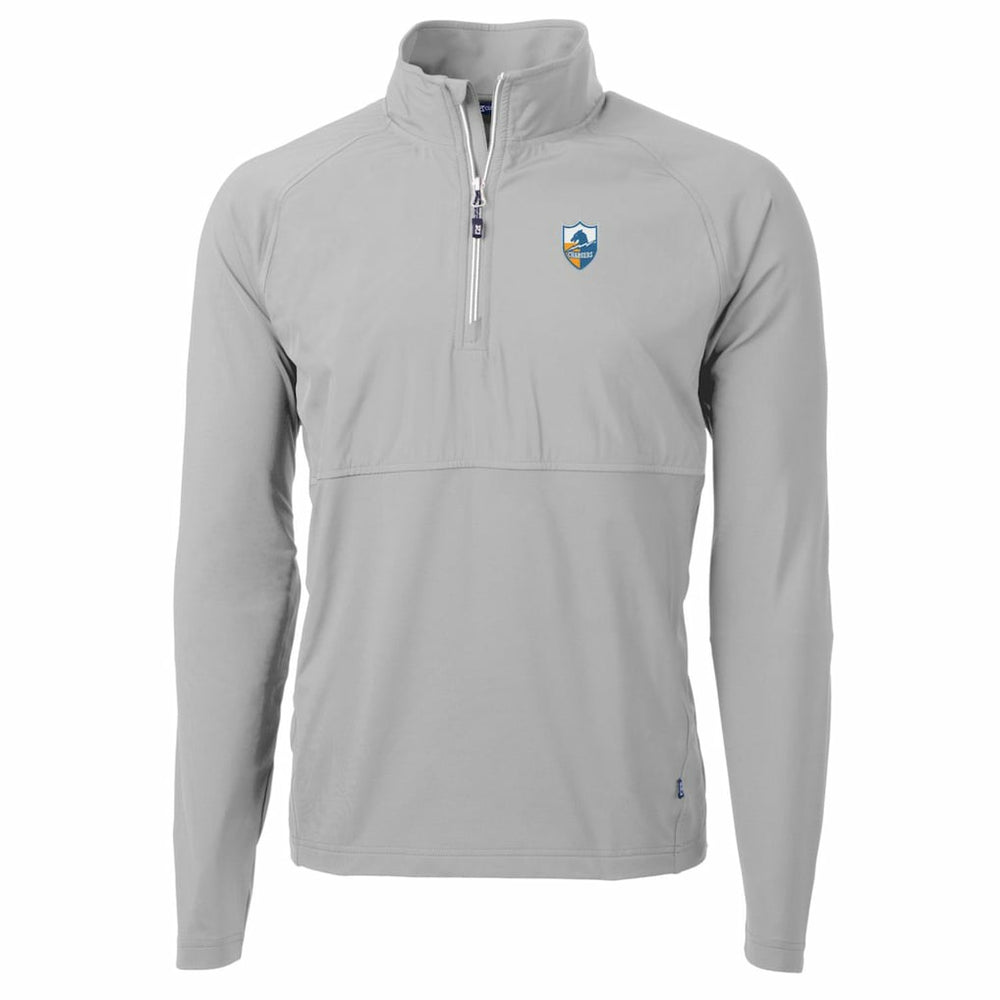 Los Angeles Chargers Cutter & Buck Adapt Eco Knit Hybrid Recycled Quarter-Zip Throwback Pullover Top - Gray on sale