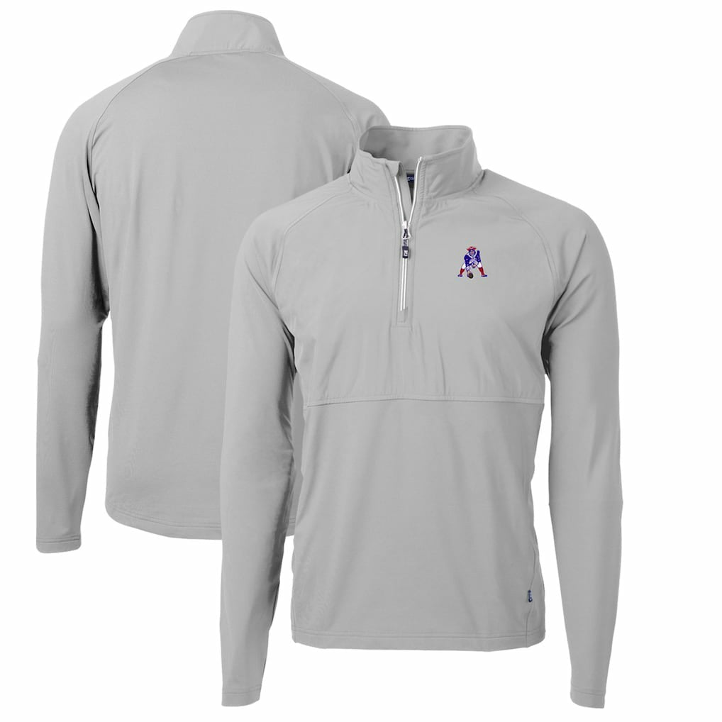 New England Patriots Cutter & Buck Adapt Eco Knit Hybrid Recycled Quarter-Zip Throwback Pullover Top - Gray on sale