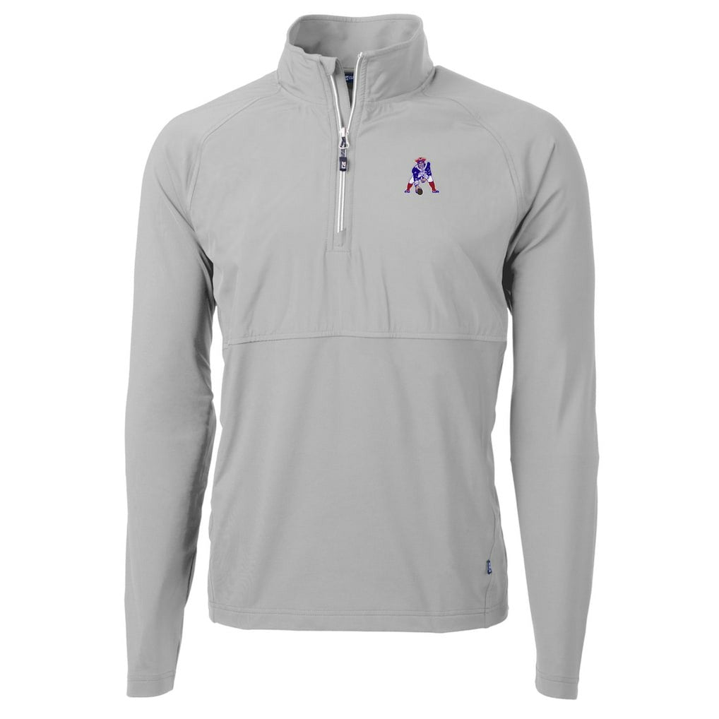 New England Patriots Cutter & Buck Adapt Eco Knit Hybrid Recycled Quarter-Zip Throwback Pullover Top - Gray on sale