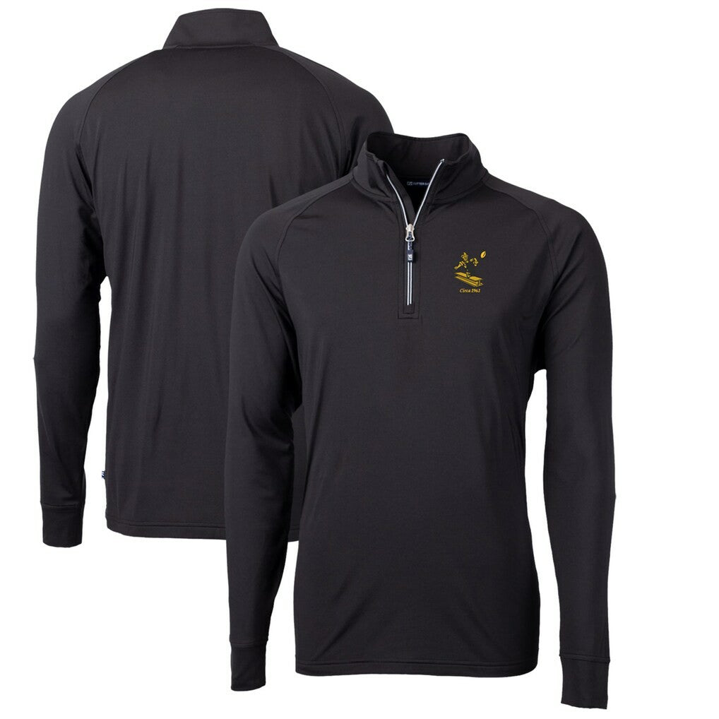 Pittsburgh Steelers Cutter & Buck Adapt Eco Knit Stretch Recycled Quarter-Zip Throwback Pullover Top - Black on sale