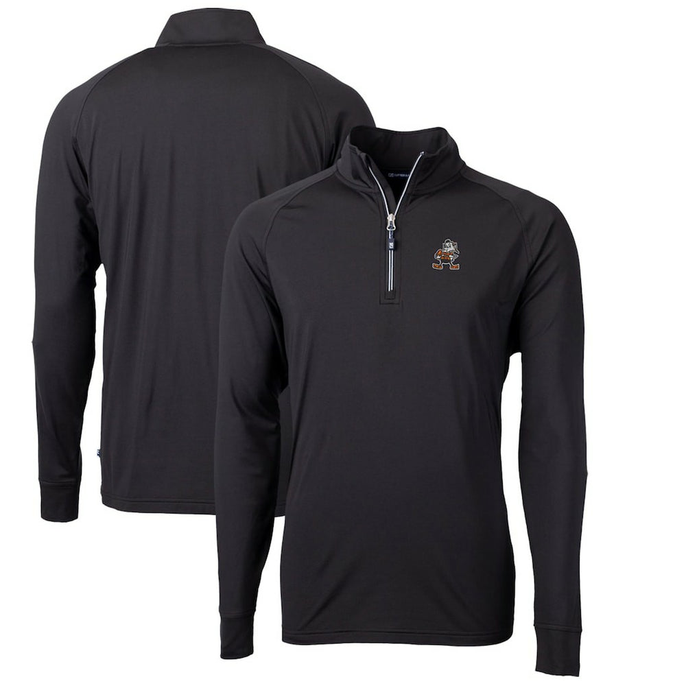 Cleveland Browns Cutter & Buck Adapt Eco Knit Stretch Recycled Quarter-Zip Throwback Pullover Top - Black sale