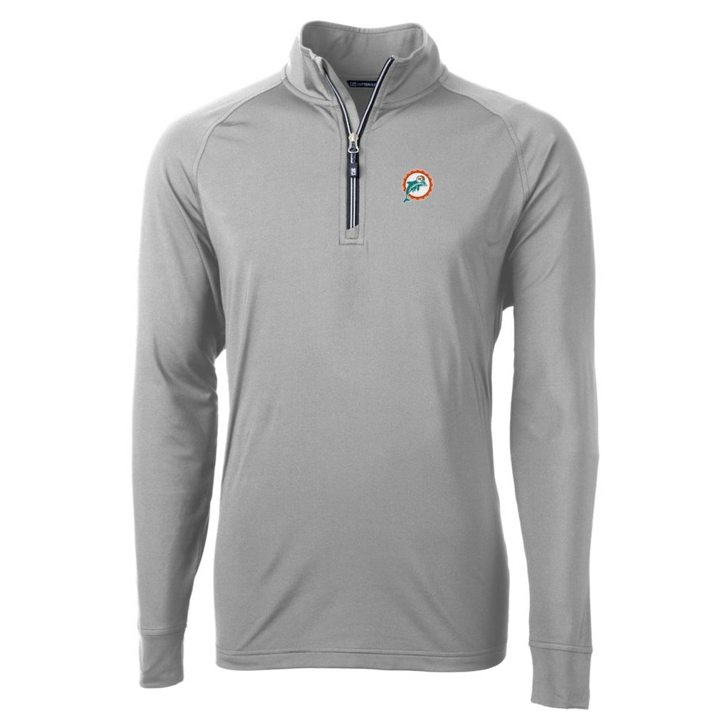 Miami Dolphins Cutter & Buck Adapt Eco Knit Stretch Recycled Quarter-Zip Throwback Pullover Top - Gray for sale