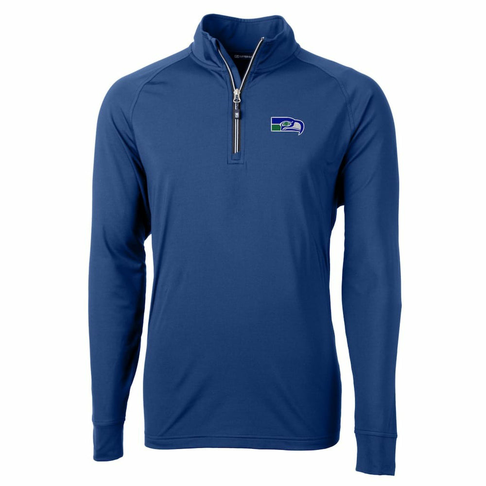 Seattle Seahawks Cutter & Buck Adapt Eco Knit Stretch Recycled Quarter-Zip Throwback Pullover Top - Royal outlet