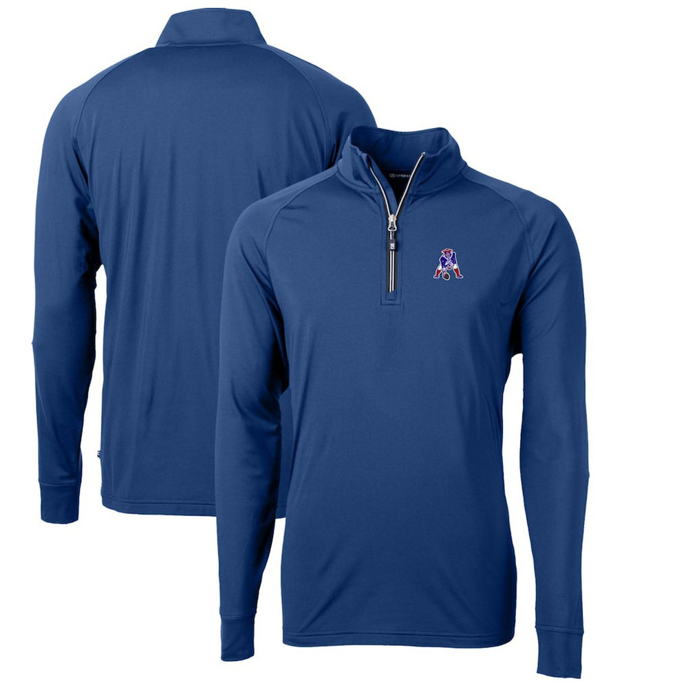 New England Patriots Cutter & Buck Adapt Eco Knit Stretch Recycled Quarter-Zip Throwback Pullover Top - Royal sale