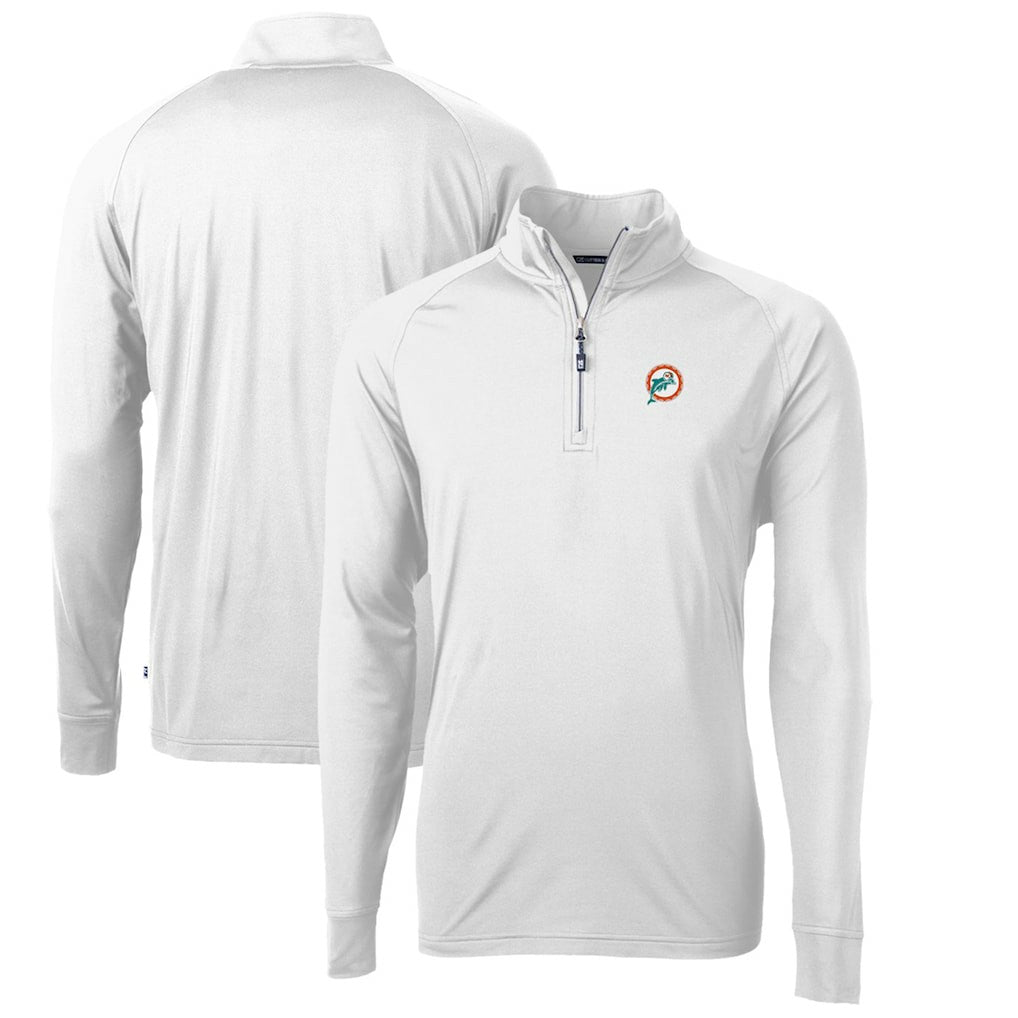 Miami Dolphins Cutter & Buck Adapt Eco Knit Stretch Recycled Quarter-Zip Throwback Pullover Top - White cheap
