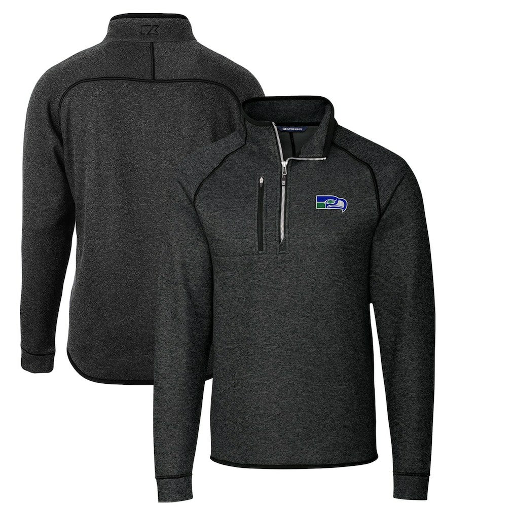 Seattle Seahawks Cutter & Buck Throwback Logo Mainsail Sweater-Knit Half-Zip Pullover Jacket - Heather Charcoal discount