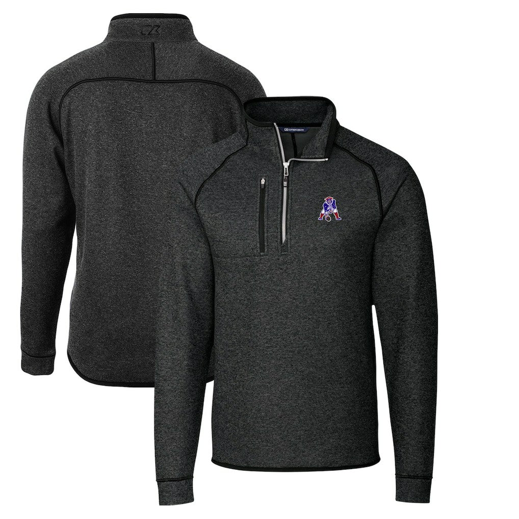 New England Patriots Cutter & Buck Throwback Logo Mainsail Sweater-Knit Half-Zip Pullover Jacket - Heather Charcoal for sale