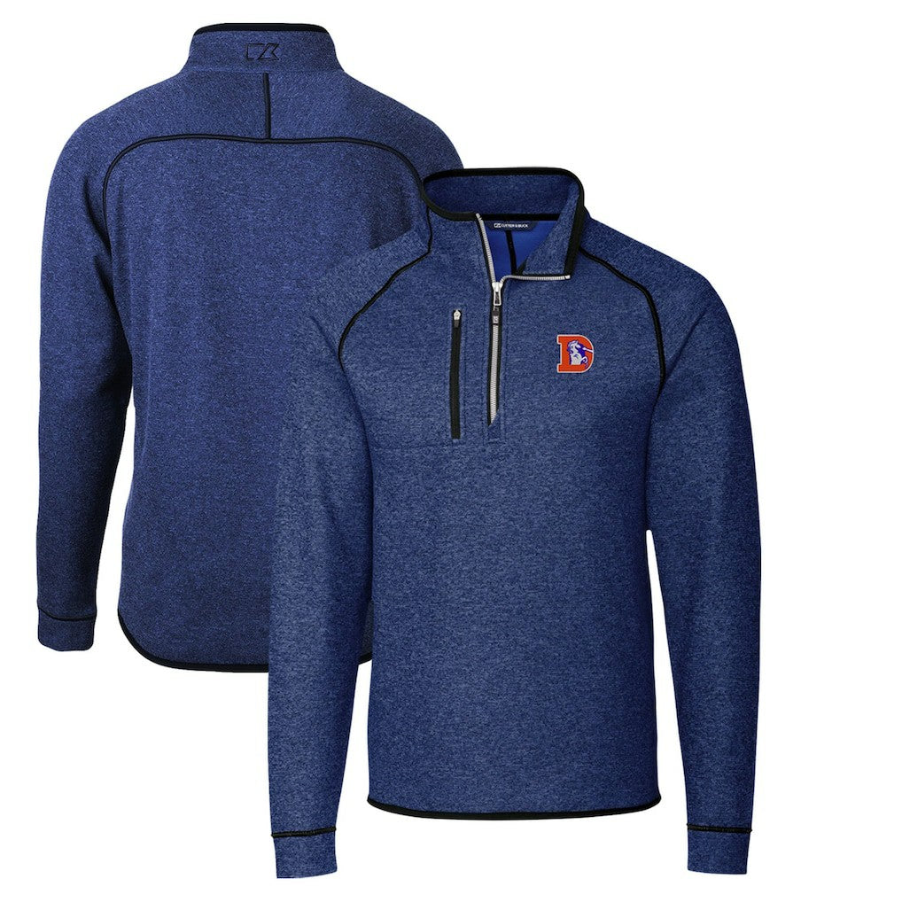 Denver Broncos Cutter & Buck Throwback Logo Mainsail Sweater-Knit Half-Zip Pullover Jacket - Heather Royal for sale