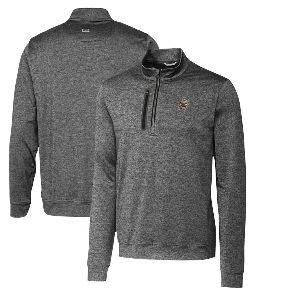 Cleveland Browns Cutter & Buck Stealth Heathered Throwback Logo Quarter-Zip Pullover Top - Steel discount