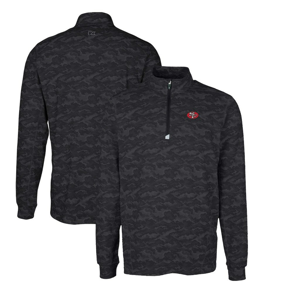 San Francisco 49ers Cutter & Buck Throwback Logo Traverse Camo Print Stretch Quarter-Zip Pullover Top - Black outlet