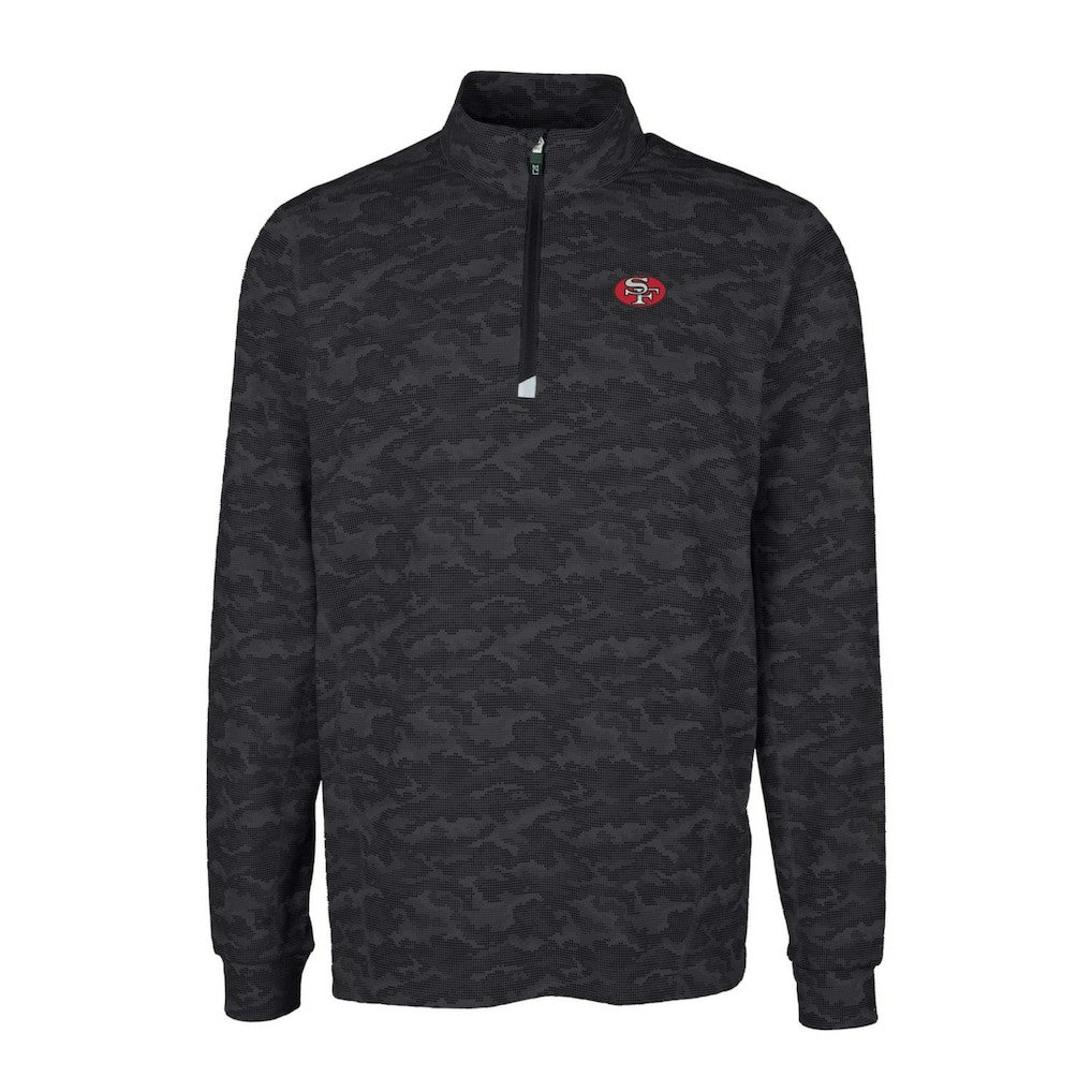 San Francisco 49ers Cutter & Buck Throwback Logo Traverse Camo Print Stretch Quarter-Zip Pullover Top - Black outlet