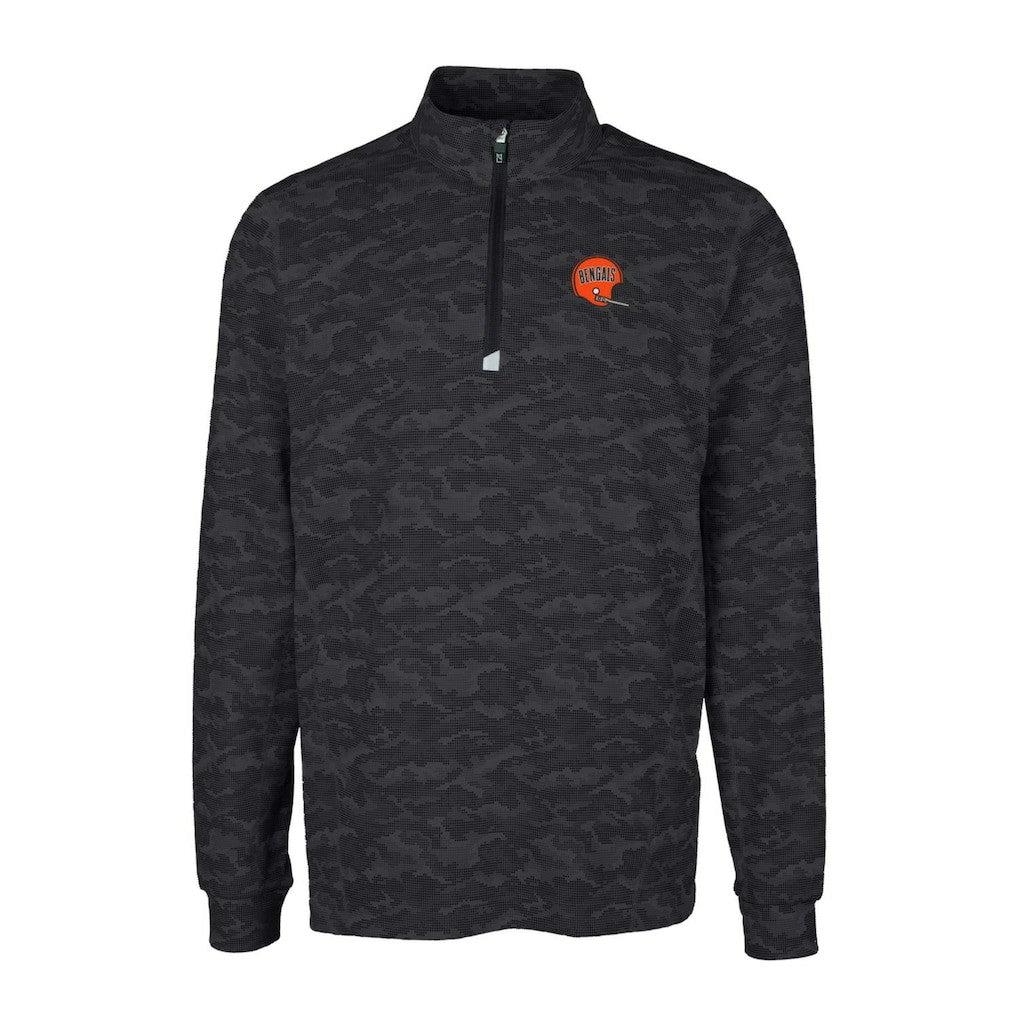Cincinnati Bengals Cutter & Buck Throwback Logo Traverse Camo Print Stretch Quarter-Zip Pullover Top - Black cheap