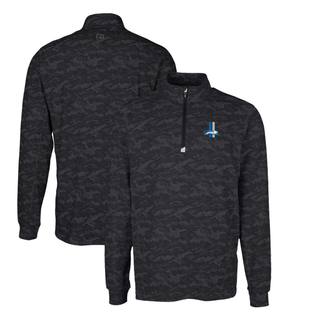 Detroit Lions Cutter & Buck Throwback Logo Traverse Camo Print Stretch Quarter-Zip Pullover Top - Black on sale
