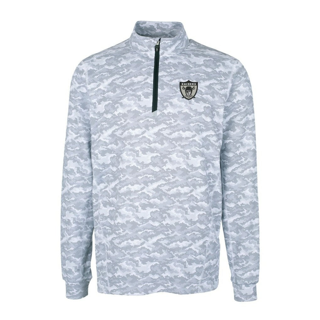 Las Vegas Raiders Cutter & Buck Throwback Logo Traverse Camo Print Stretch Quarter-Zip Pullover Top - Charcoal sale
