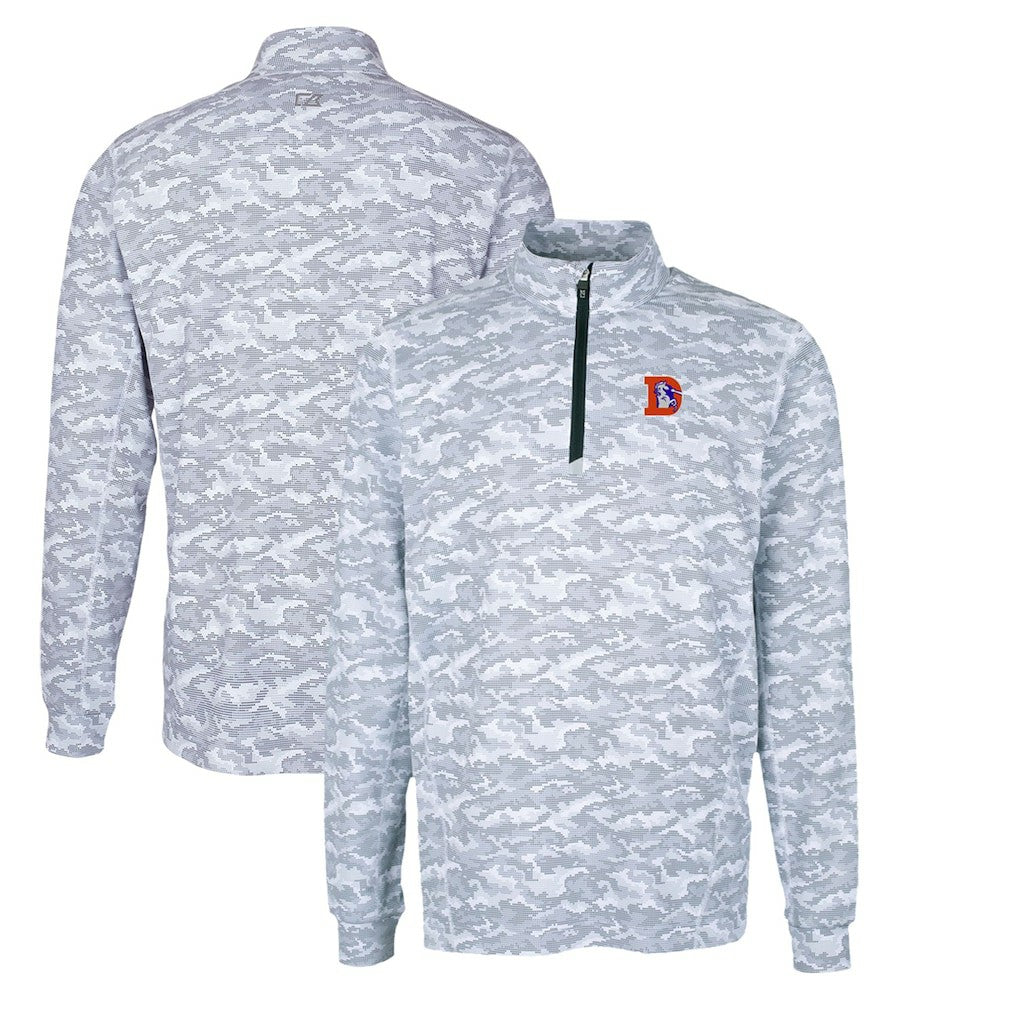 Denver Broncos Cutter & Buck Throwback Logo Traverse Camo Print Stretch Quarter-Zip Pullover Top - Charcoal outlet