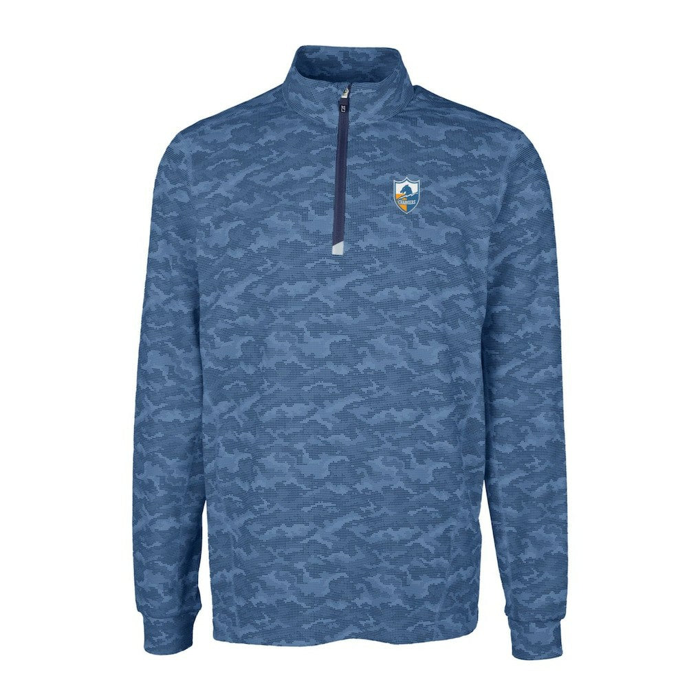 Los Angeles Chargers Cutter & Buck Throwback Logo Traverse Camo Print Stretch Quarter-Zip Pullover Top - Navy on sale