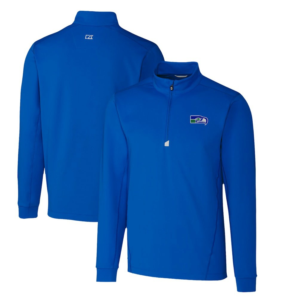 Seattle Seahawks Cutter & Buck Throwback Logo Traverse Stretch Quarter-Zip Pullover Top - Royal on sale