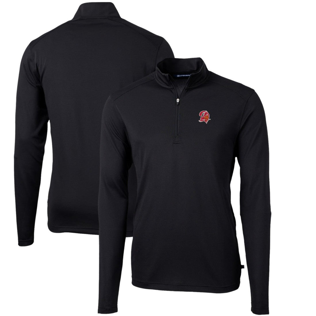 Tampa Bay Buccaneers Cutter & Buck Throwback Logo Virtue Eco Pique Recycled Quarter-Zip Pullover Top - Black discount