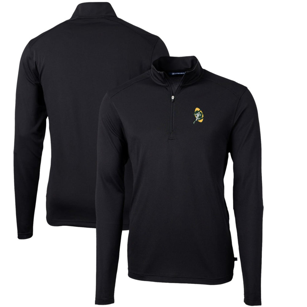 Green Bay Packers Cutter & Buck Throwback Logo Virtue Eco Pique Recycled Quarter-Zip Pullover Top - Black cheap