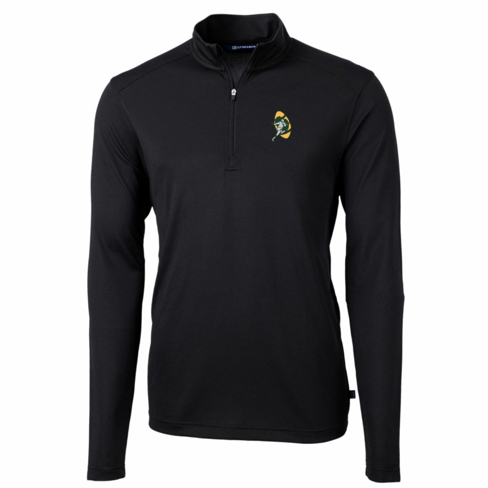 Green Bay Packers Cutter & Buck Throwback Logo Virtue Eco Pique Recycled Quarter-Zip Pullover Top - Black cheap