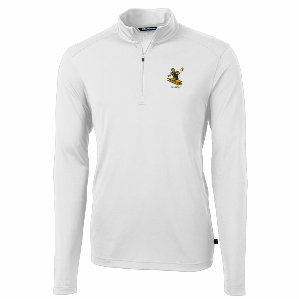 Pittsburgh Steelers Cutter & Buck Throwback Logo Virtue Eco Pique Recycled Quarter-Zip Pullover Top - White for sale