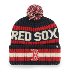 Boston Red Sox Primary Team Logo Bering Pom Top Cuff Knit Hat Navy