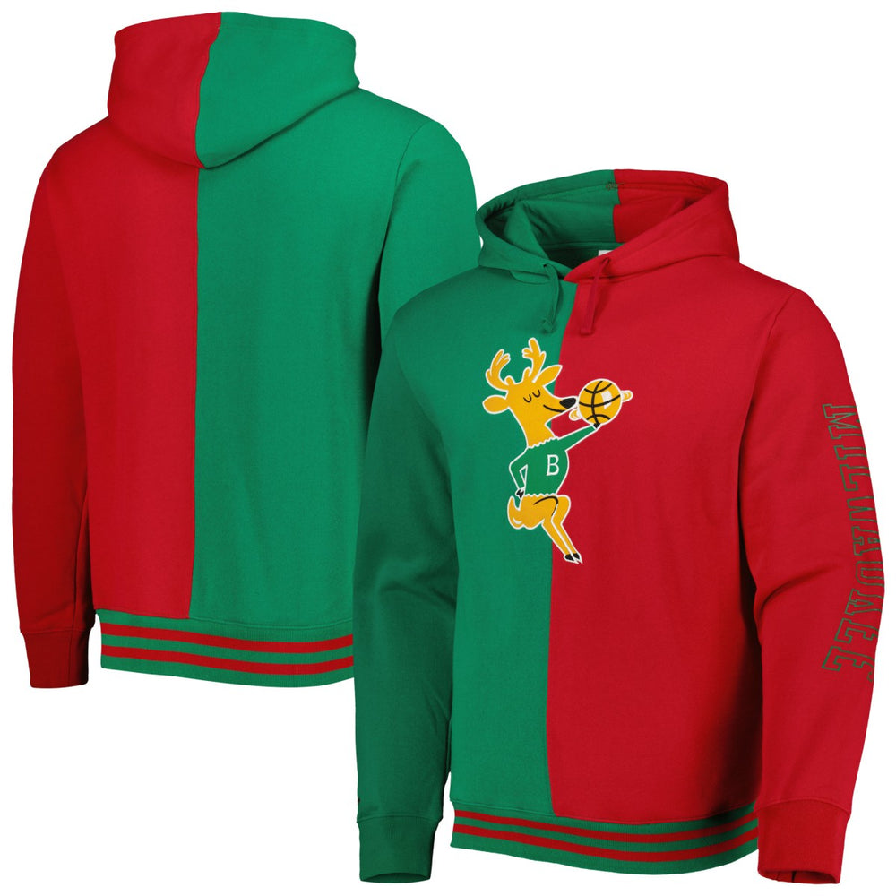 Milwaukee Bucks Hardwood Classics Split Pullover Hoodie - Green/Red cheap
