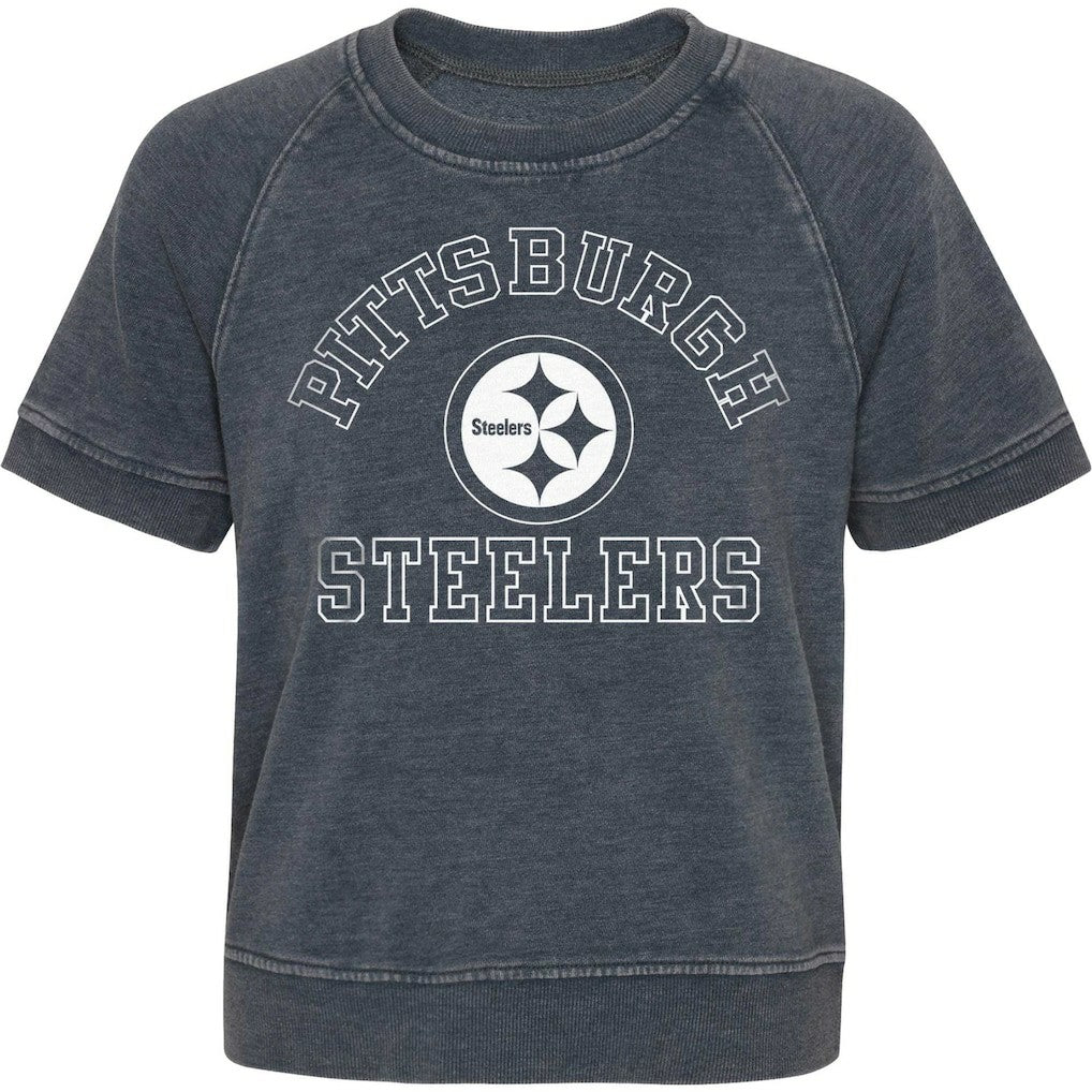 Pittsburgh Steelers Girls Juniors Cheer Squad Raglan T-Shirt - Heather Charcoal cheap