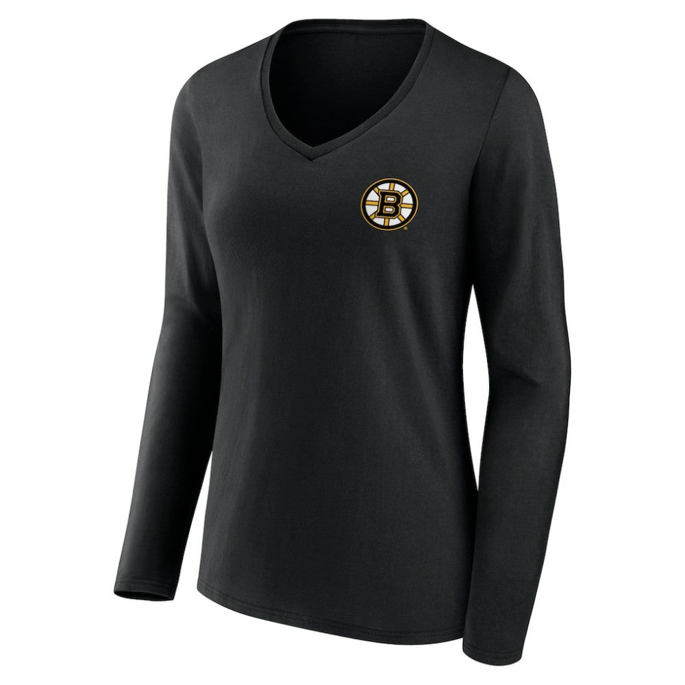 Boston Bruins Women's Territorial Long Sleeve V-Neck T-Shirt - Black T-shirts