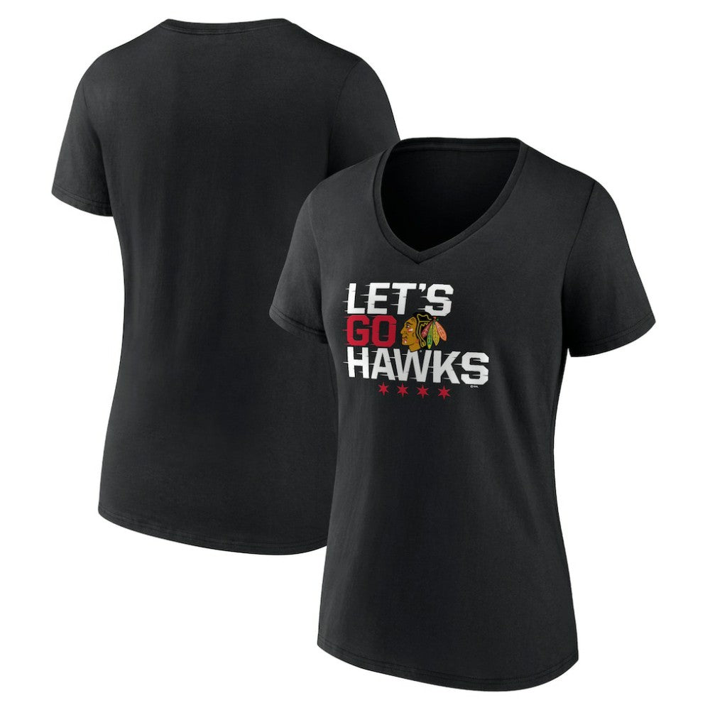 Chicago Blackhawks Women's Shout Out V-Neck T-Shirt - Black T-shirts