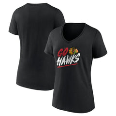 Chicago Blackhawks Women's Proclamation V-Neck T-Shirt - Black T-shirts