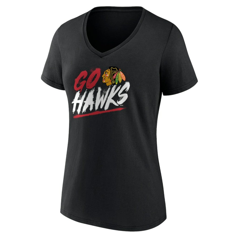 Chicago Blackhawks Women's Proclamation V-Neck T-Shirt - Black T-shirts