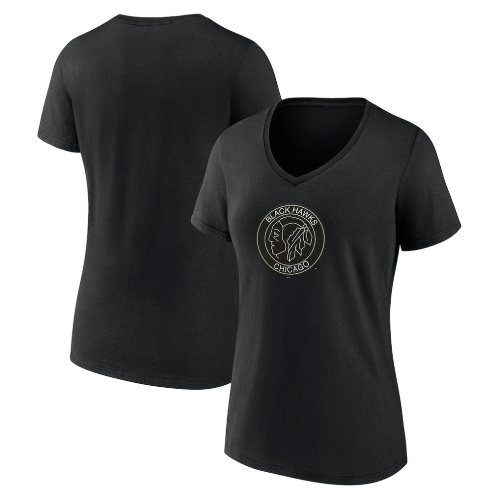 Chicago Blackhawks Women's Alternate Logo V-Neck T-Shirt - Black T-shirts