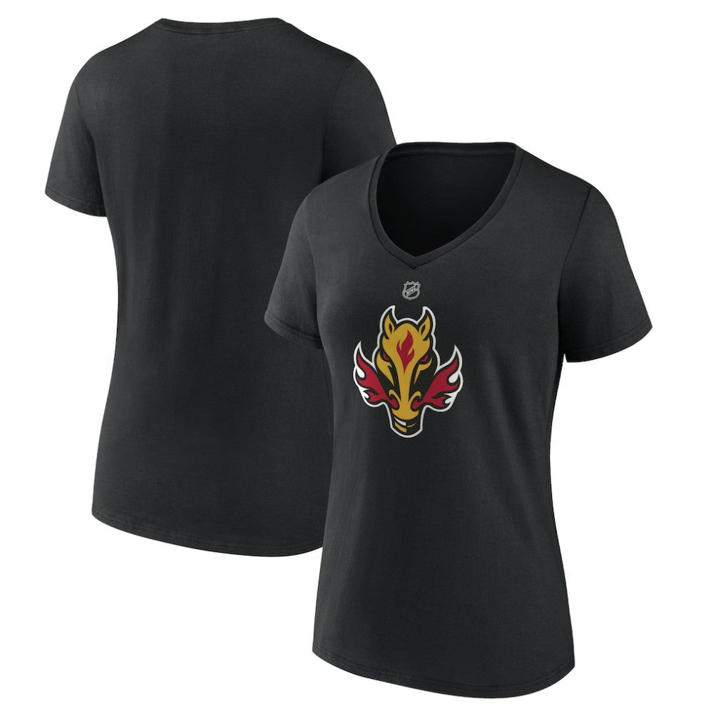 Calgary Flames Women's Alternate Logo V-Neck T-Shirt - Black T-shirts