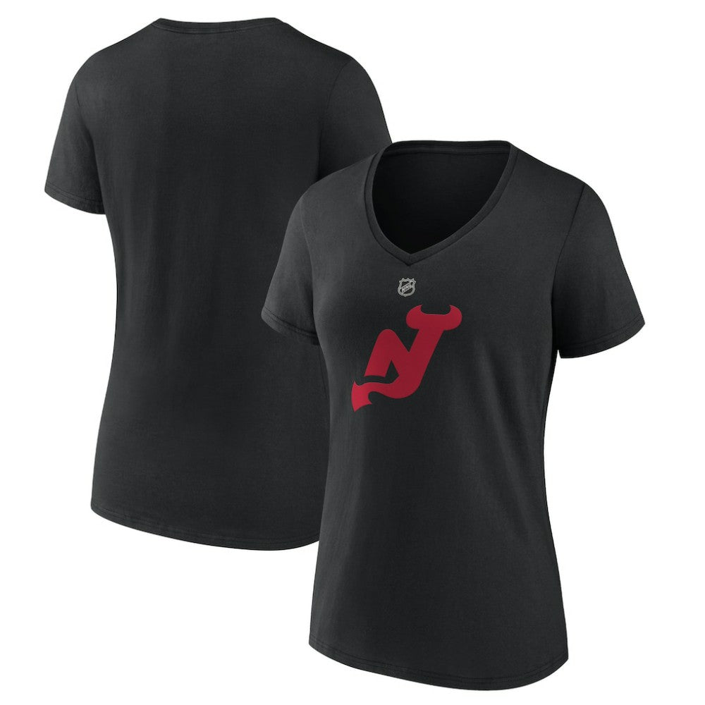 New Jersey Devils Women's Alternate Logo V-Neck T-Shirt - Black T-shirts