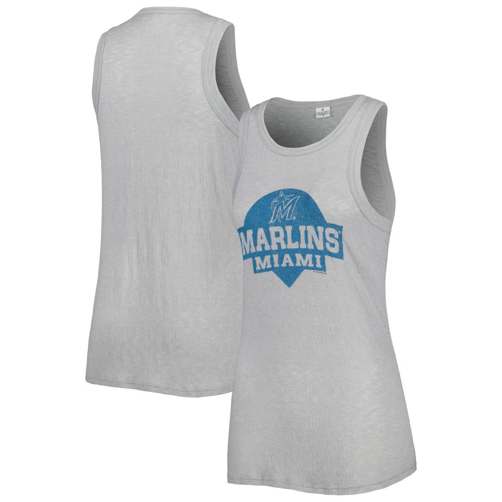 Miami Marlins Soft as a Grape Women's Tri-Blend Tank Top Gray