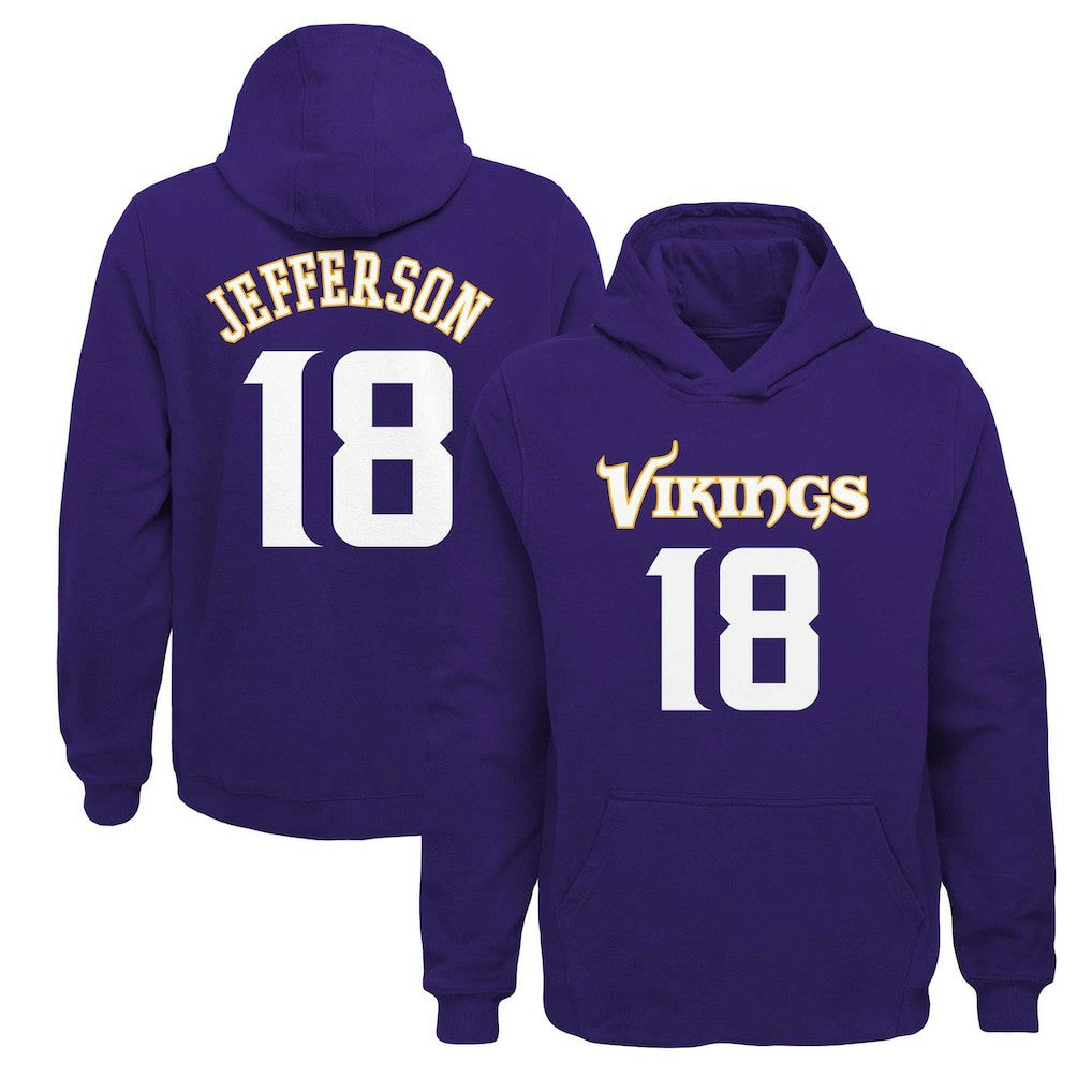 Justin Jefferson Minnesota Vikings Youth Mainliner Player Name & Number Pullover Hoodie - Purple on sale