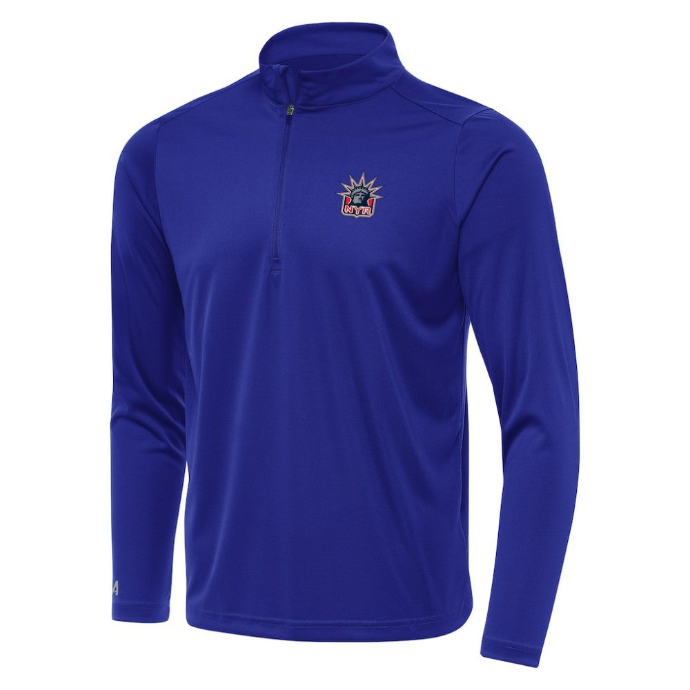 New York Rangers Antigua Special Edition 2.0 Tribute Quarter-Zip Pullover Top - Navy Pullover