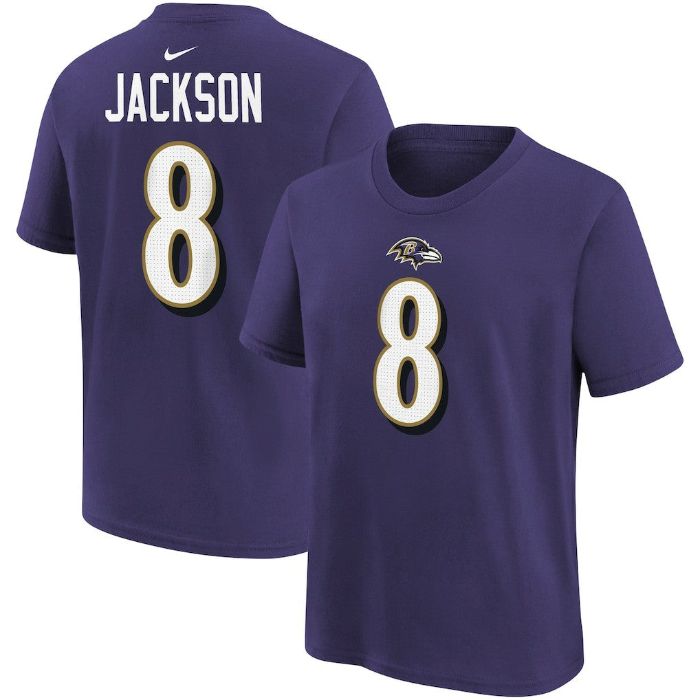 Lamar Jackson Baltimore Ravens Youth Player Name & Number T-Shirt - Purple outlet